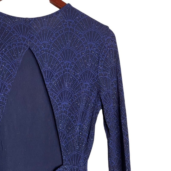 Divided Black Blue Long Sleeve Sparkle Fan Print Open Back Mini Dress 12 - Picture 10 of 14